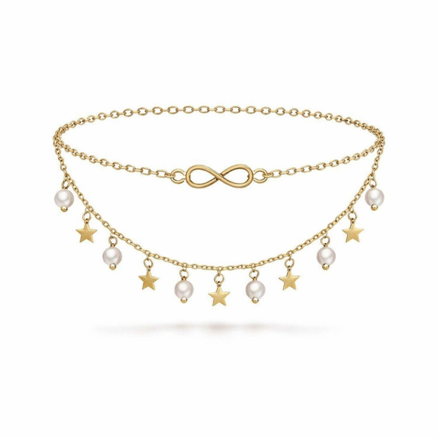 Infinity Anklet with Pearls and Stars