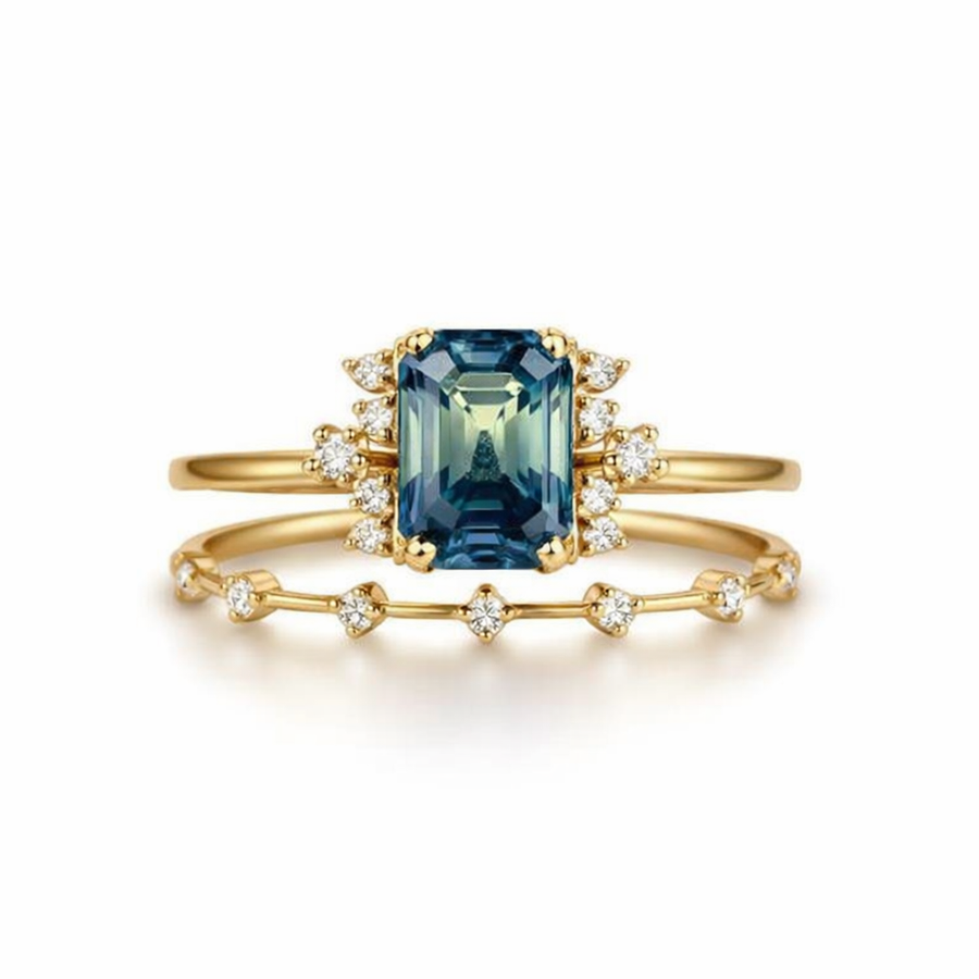 Blue Crystal Glow Ring Set