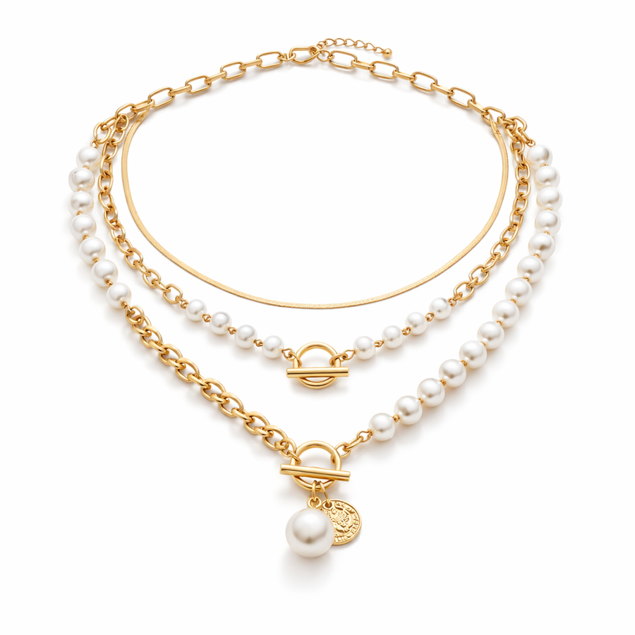 Vintage Snake Chain Necklace Set with Pearl