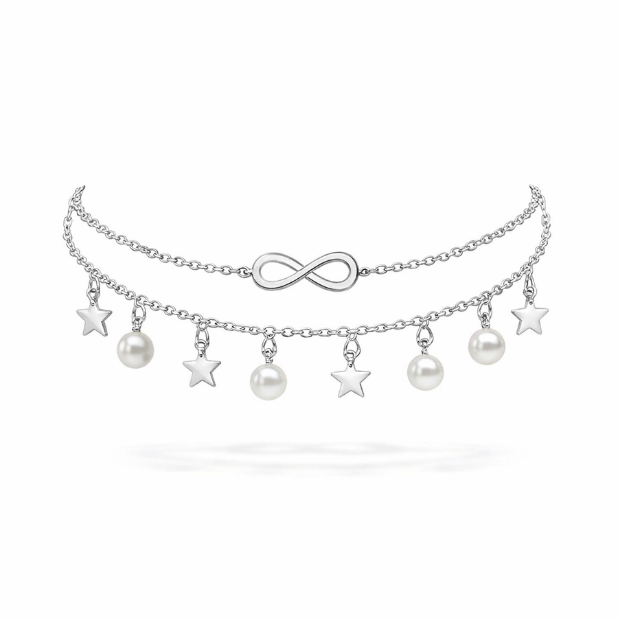 Infinity Anklet with Pearls and Stars