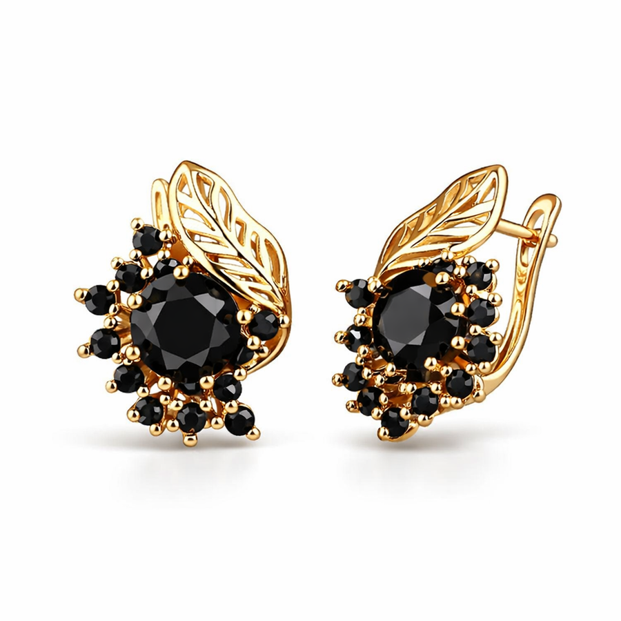 Golden Black Zirconia Earrings
