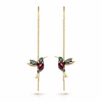 Enamel and Zirconia Hummingbird Earrings