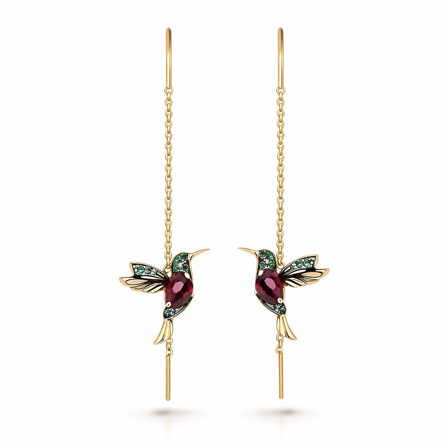Enamel and Zirconia Hummingbird Earrings