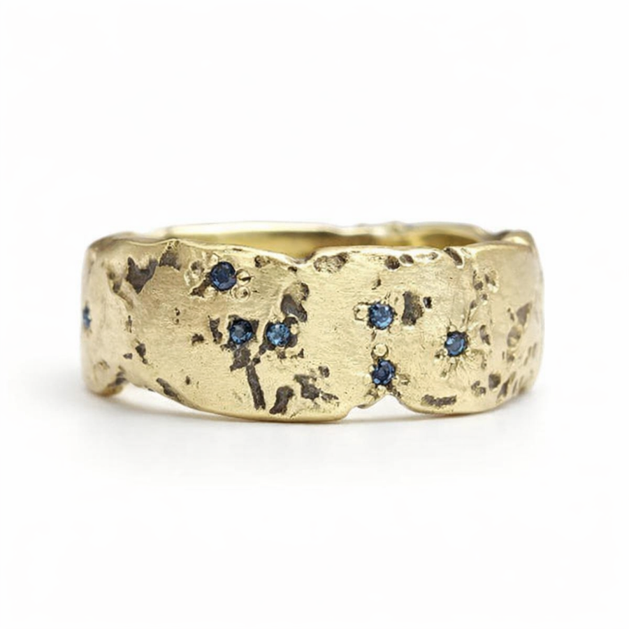 Antique Gold Forged Inlaid Blue Crystal Ring