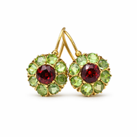 Vintage Round Green and Red Crystal Earrings