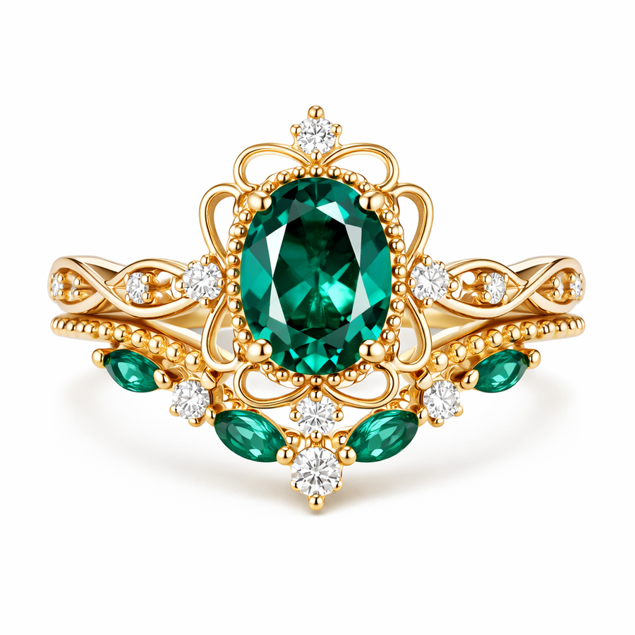 Aurelle Emerald Crown Ring Set