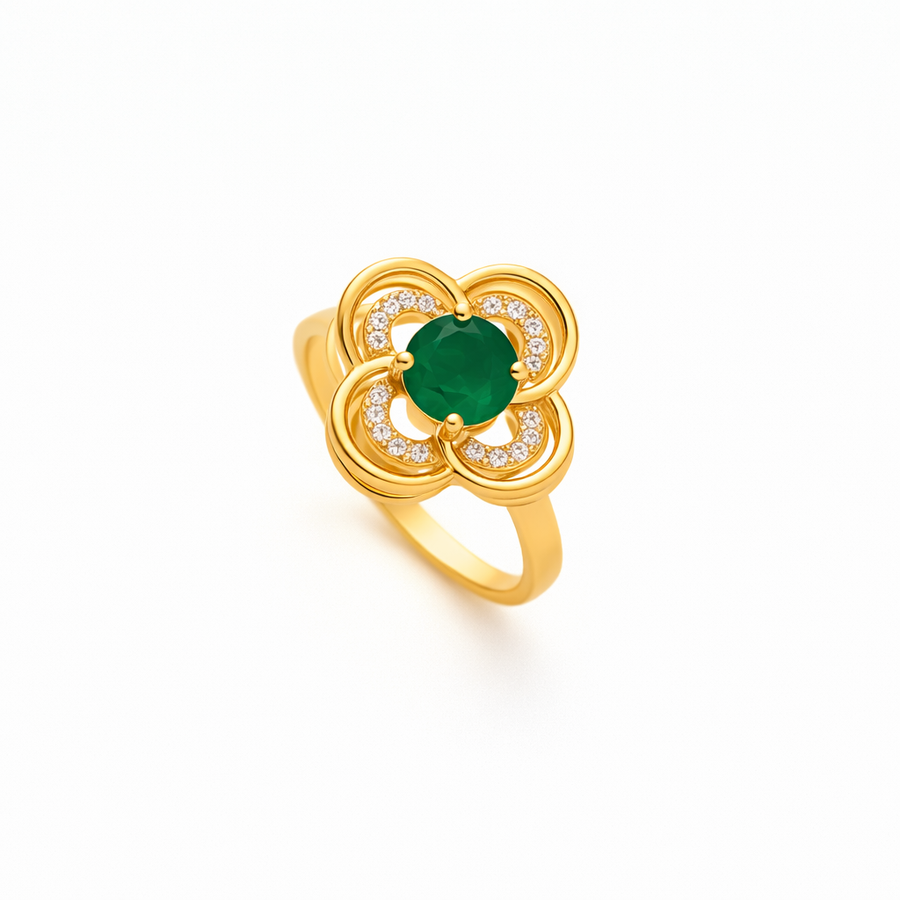 Emerald Clover Halo Spinner Ring