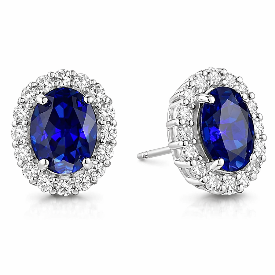Oval White Sapphire Stud Earrings