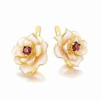 Red Zirconia White Flower Earrings
