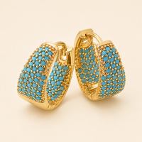 Gold-Tone Turquoise Bead Hoop Earrings
