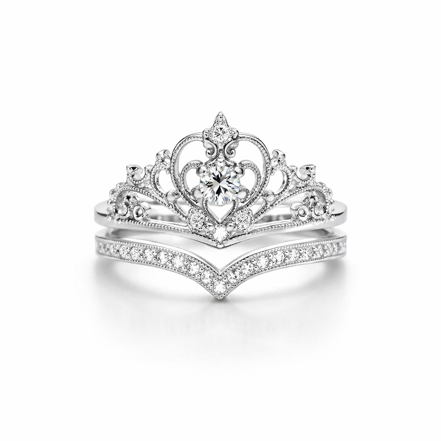 Shining Silver Crown Ring Set