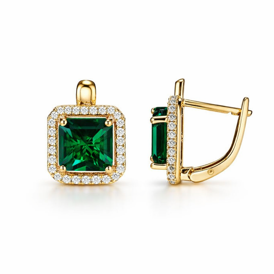 Green Gold Square Zirconia Earrings