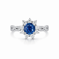 Sapphire and Crystal Flower Ring