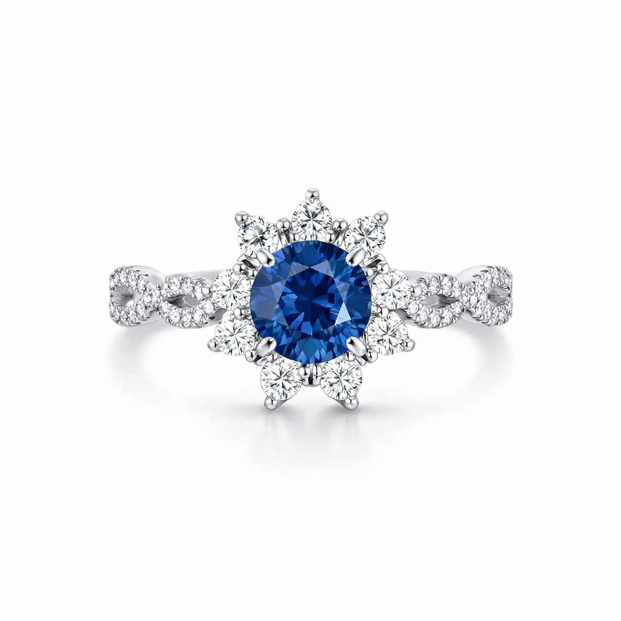 Sapphire and Crystal Flower Ring