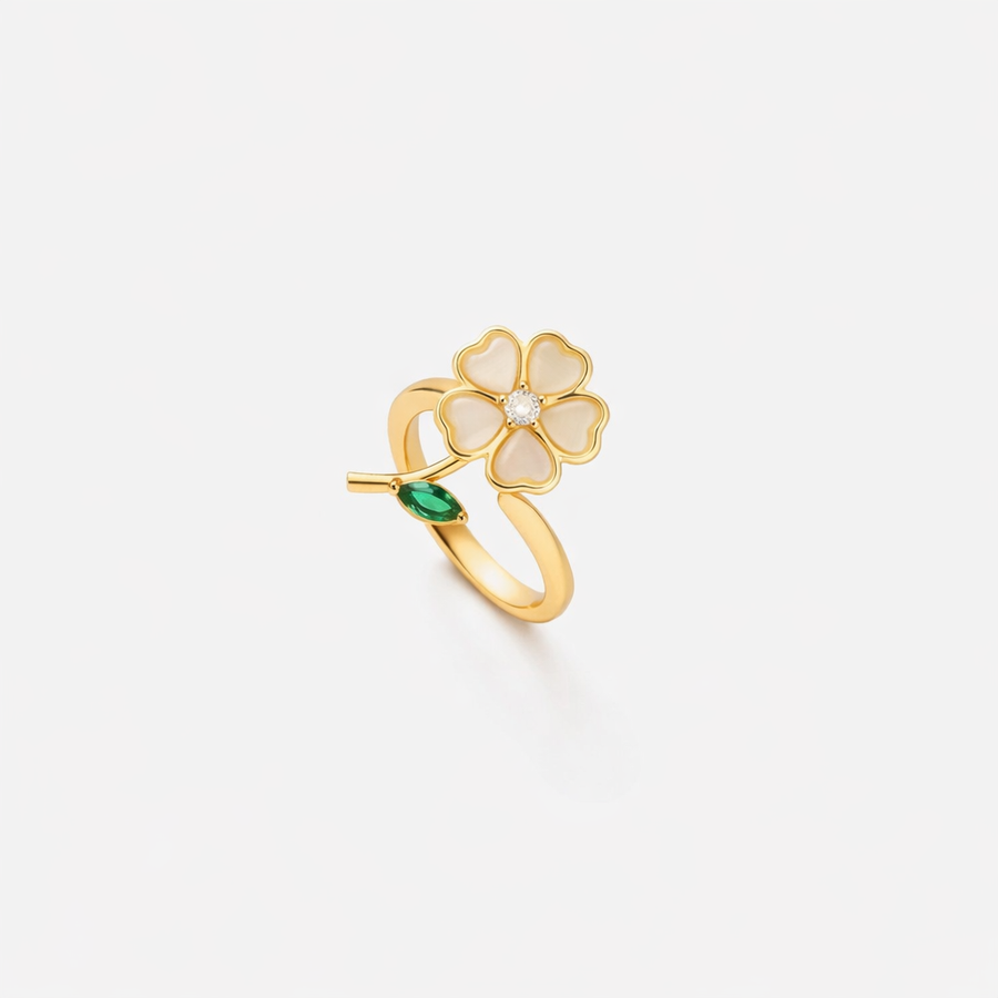 Emerald Flower and Leaf Spinner Ring