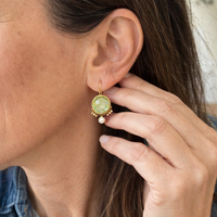 Antique Pearl and Round Green Stone Earrings
