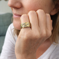 Antique Gold Forged Inlaid Blue Crystal Ring