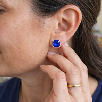 Minimalist Princess Cut Sapphire Stud Earrings