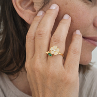 Emerald Flower and Leaf Spinner Ring