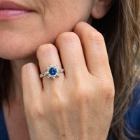 Sapphire and Crystal Flower Ring