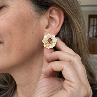 Red Zirconia White Flower Earrings
