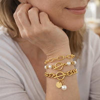 Chic 4-Piece Snake, Pearl and Link Bracelet Set