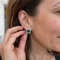 Green Gold Square Zirconia Earrings