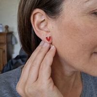 Antique Golden Red Heart Earrings