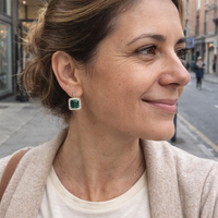 Green Gold Square Zirconia Earrings