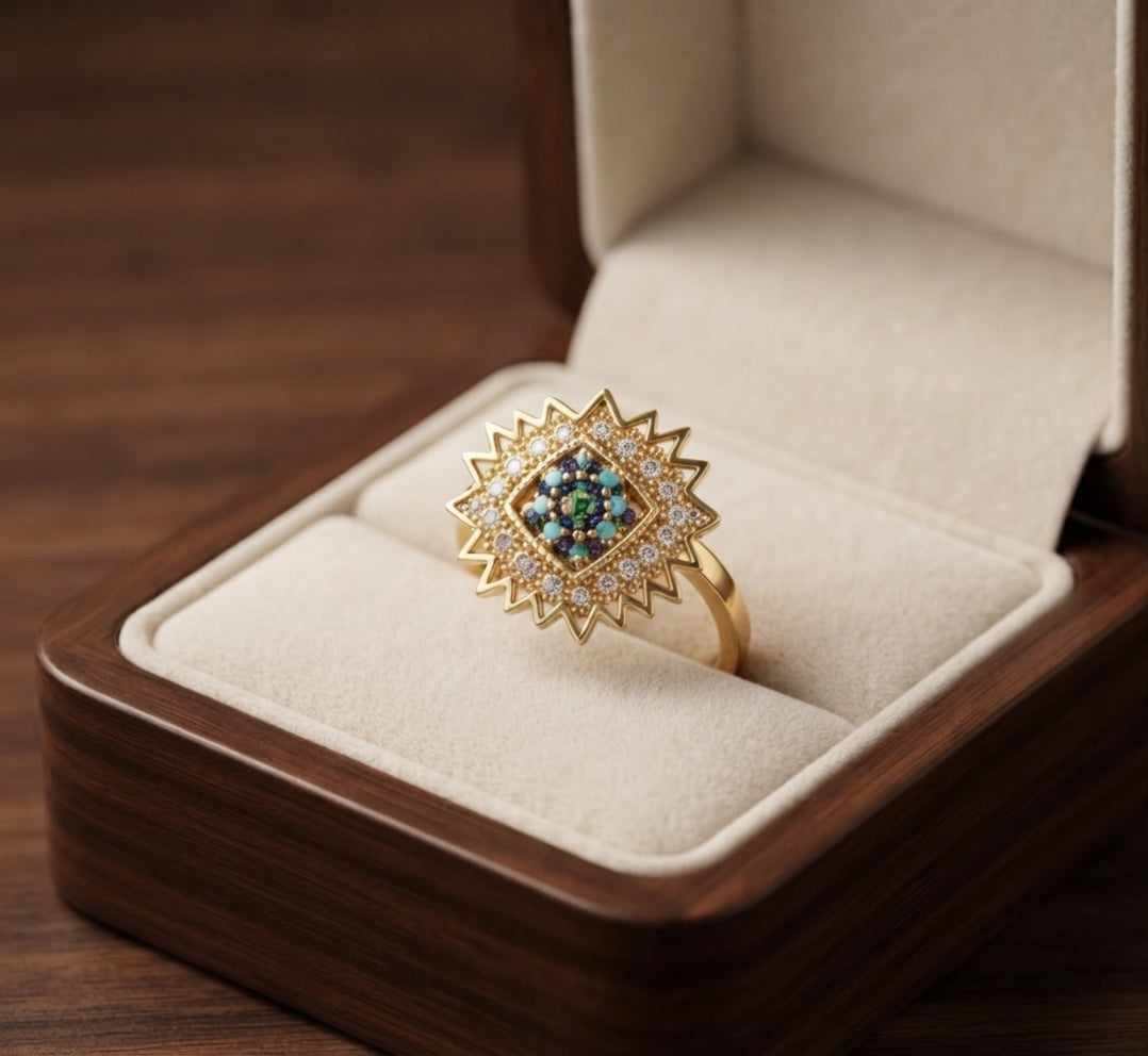 Sapphire Sunburst Spinner Ring