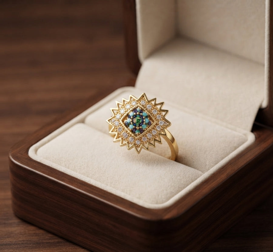 Sapphire Sunburst Spinner Ring