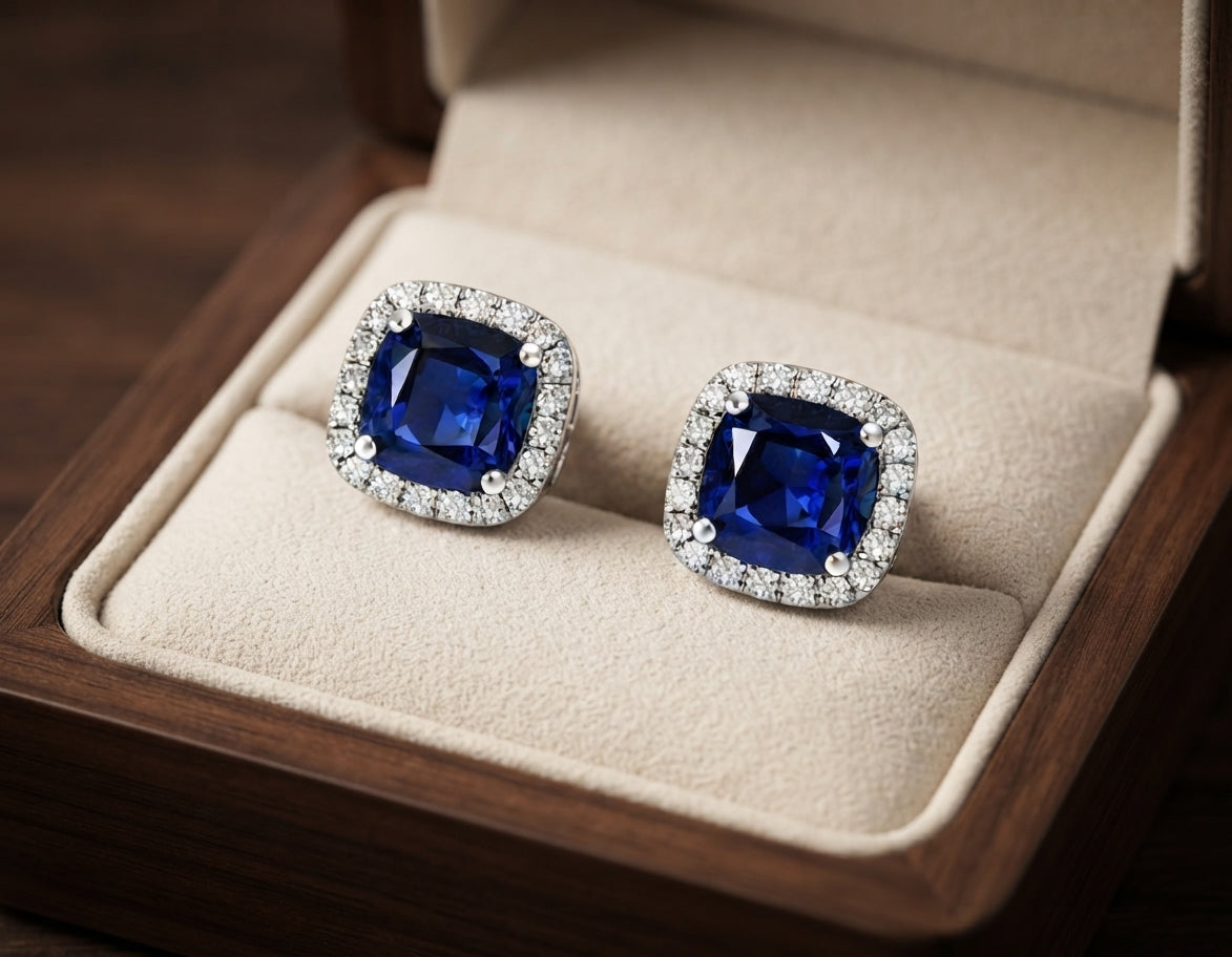 Square Sapphire Stud Earrings