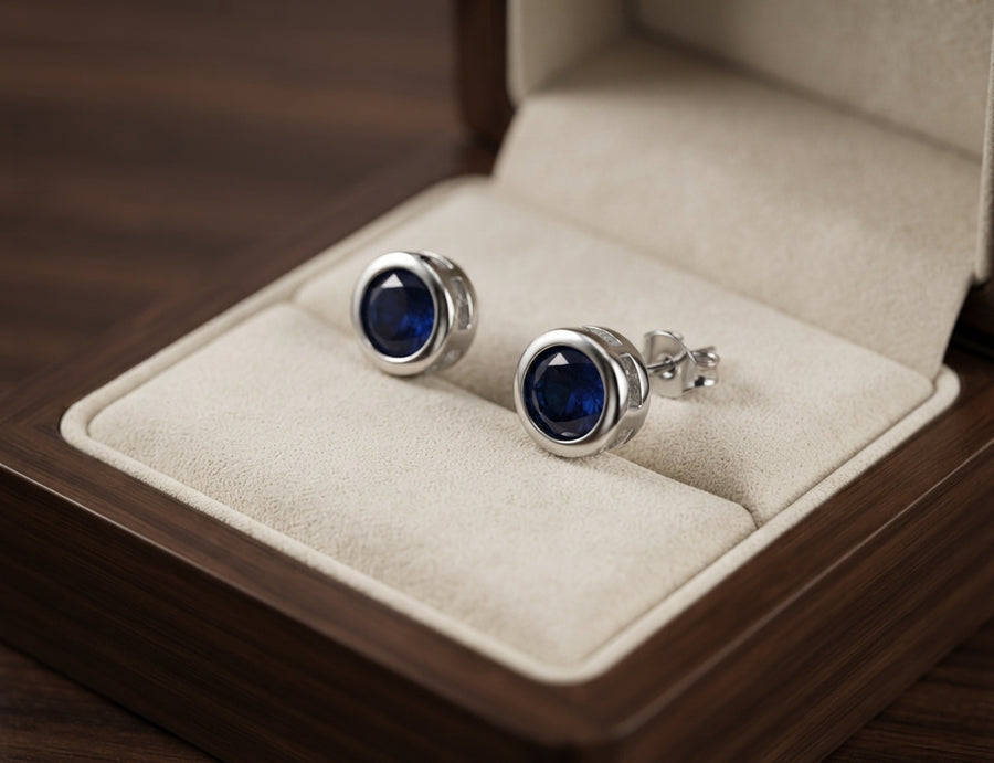 Bezel Sapphire Stud Earrings