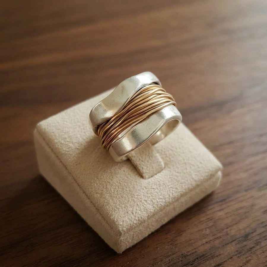 Silver Golden Threads Ring