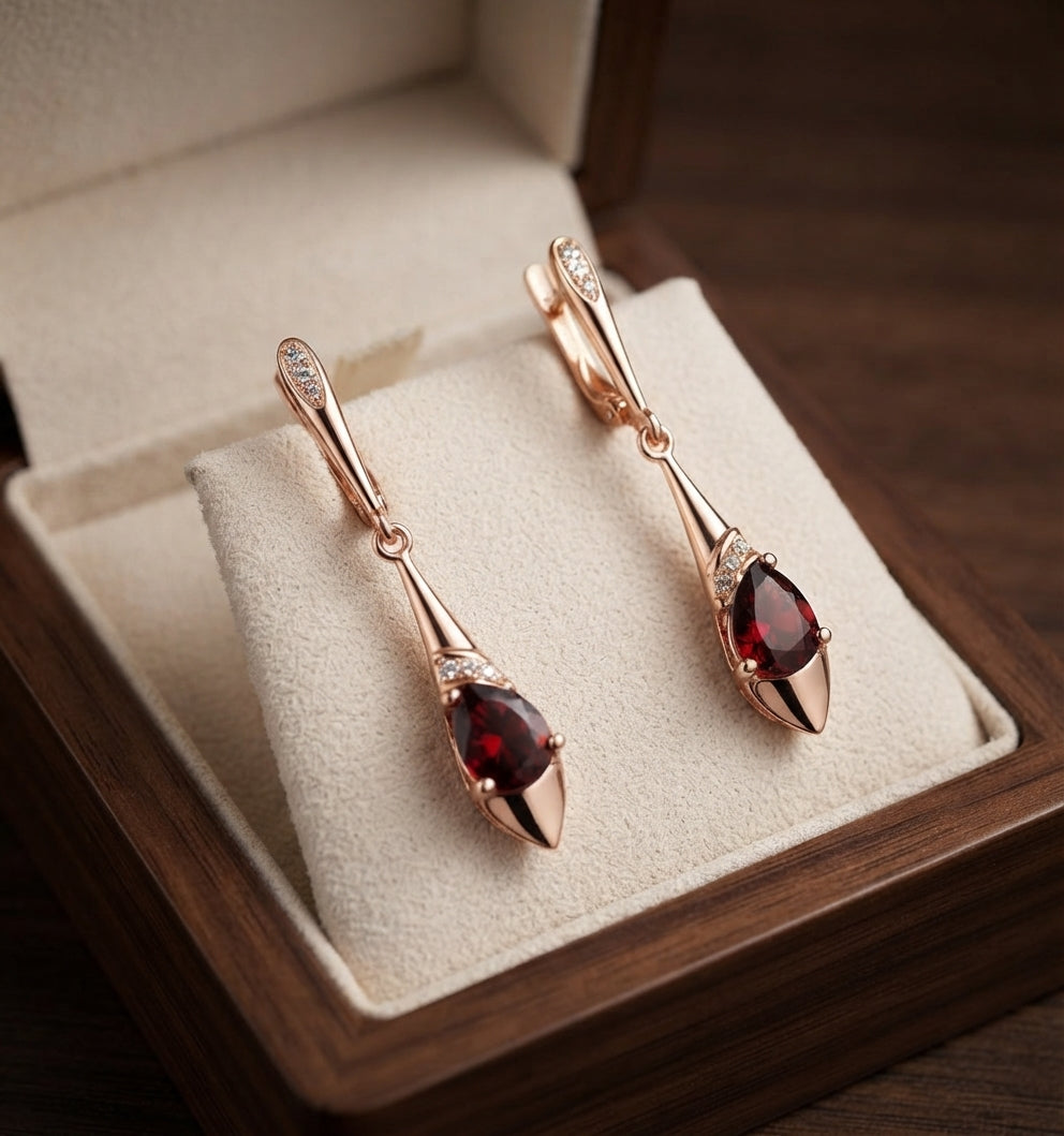 Exquisite Red Crystal Charm Earrings