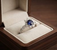 Sapphire and Crystal Flower Ring