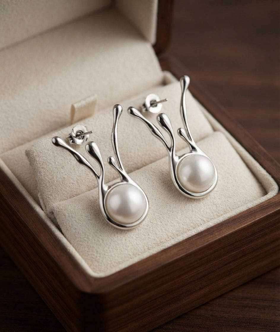 Antique Irregular Silver Pearl Earrings