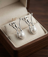 Antique Irregular Silver Pearl Earrings