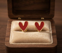 Antique Golden Red Heart Earrings