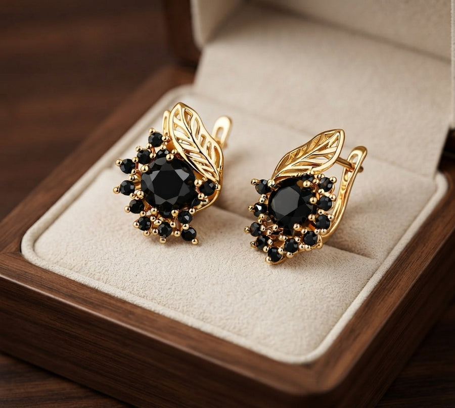 Golden Black Zirconia Earrings