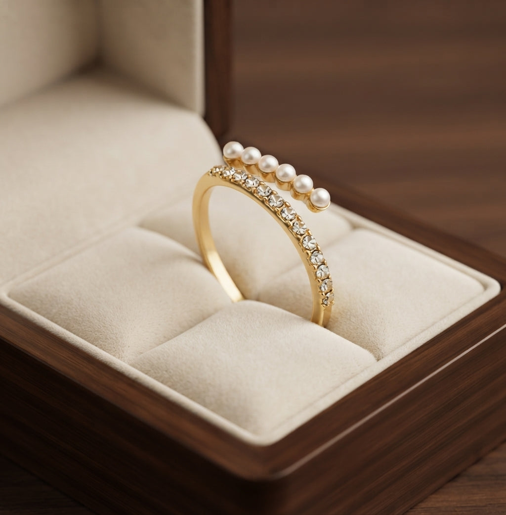 Virelle Crystal and Pearl Open Ring