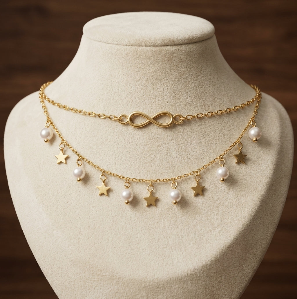 Infinity Anklet with Pearls and Stars