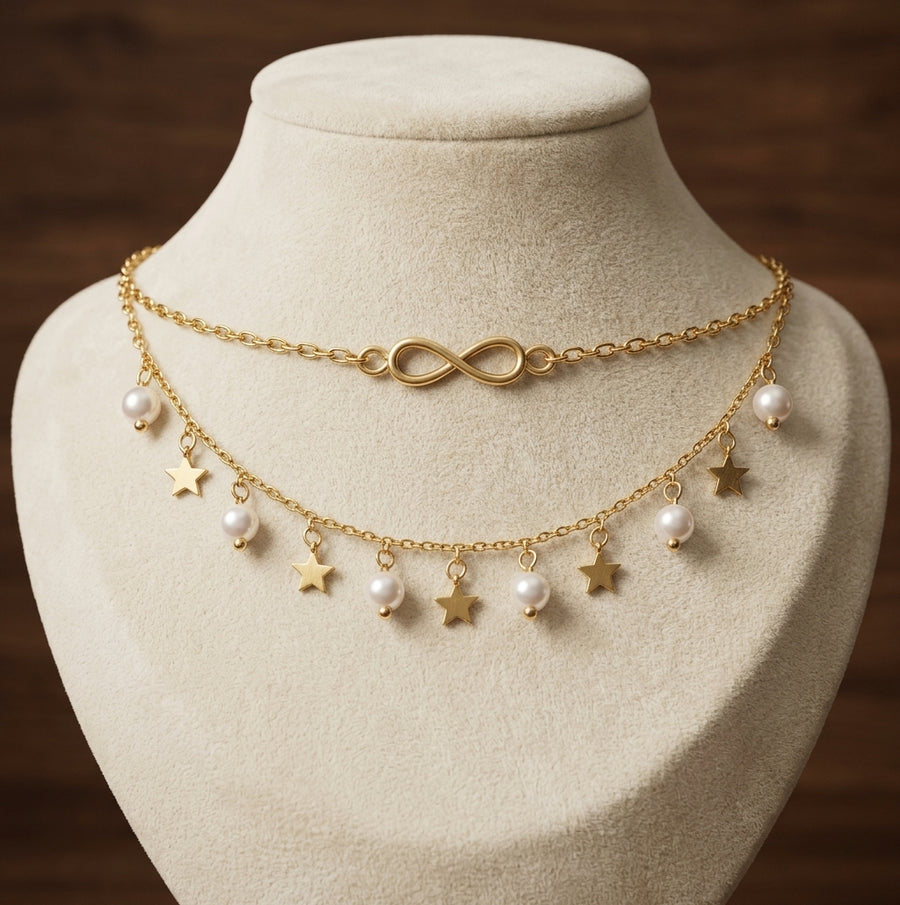 Infinity Anklet with Pearls and Stars
