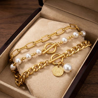 Chic 4-Piece Snake, Pearl and Link Bracelet Set