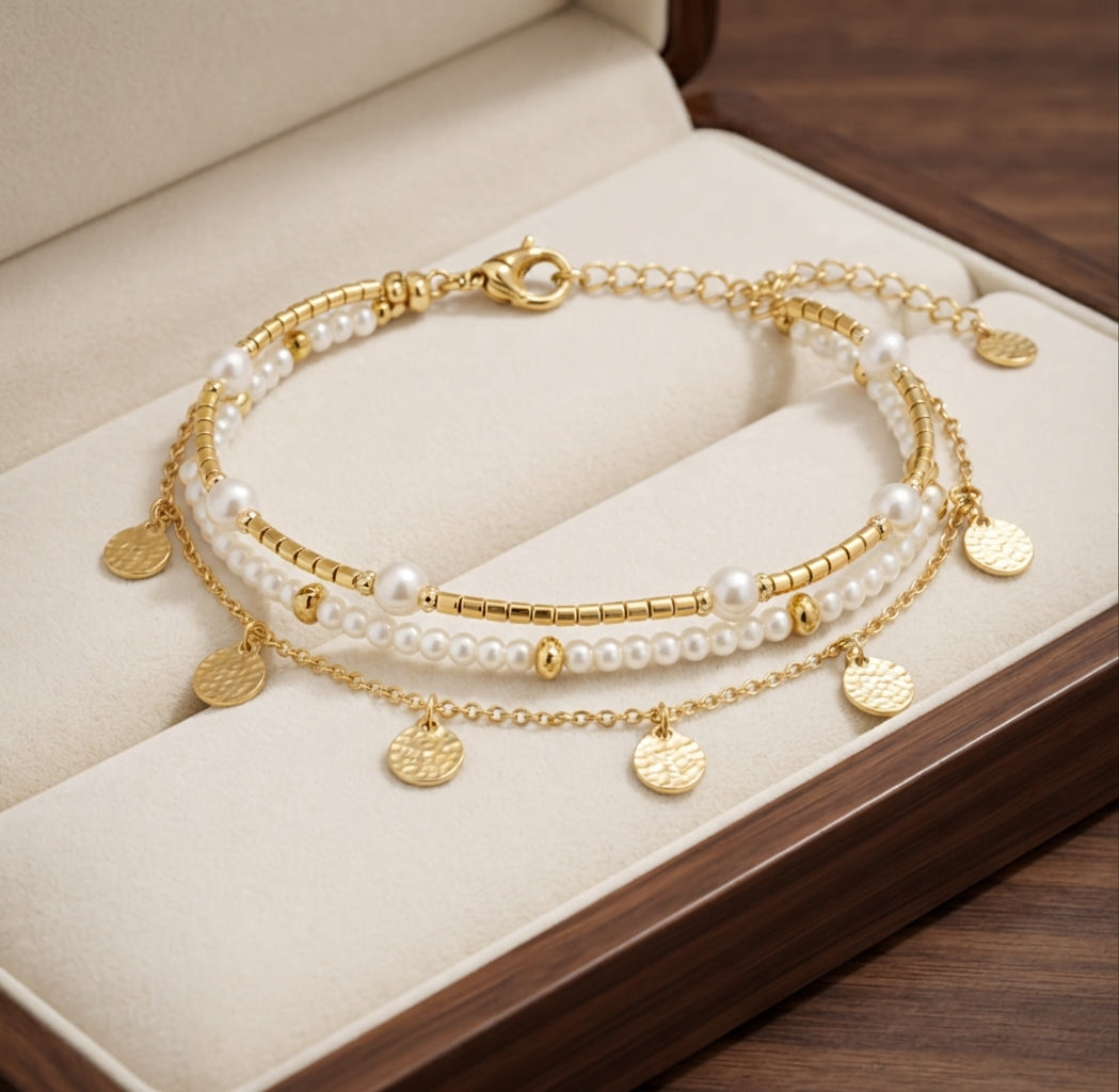 Coastal Charm 3-Piece Layered Anklet Set