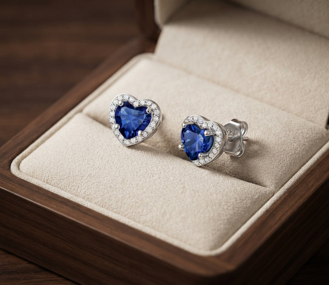 Sapphire Heart Stud Earrings