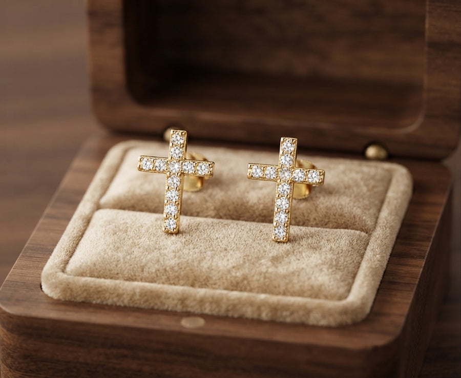 Pave Cross Stud Earrings