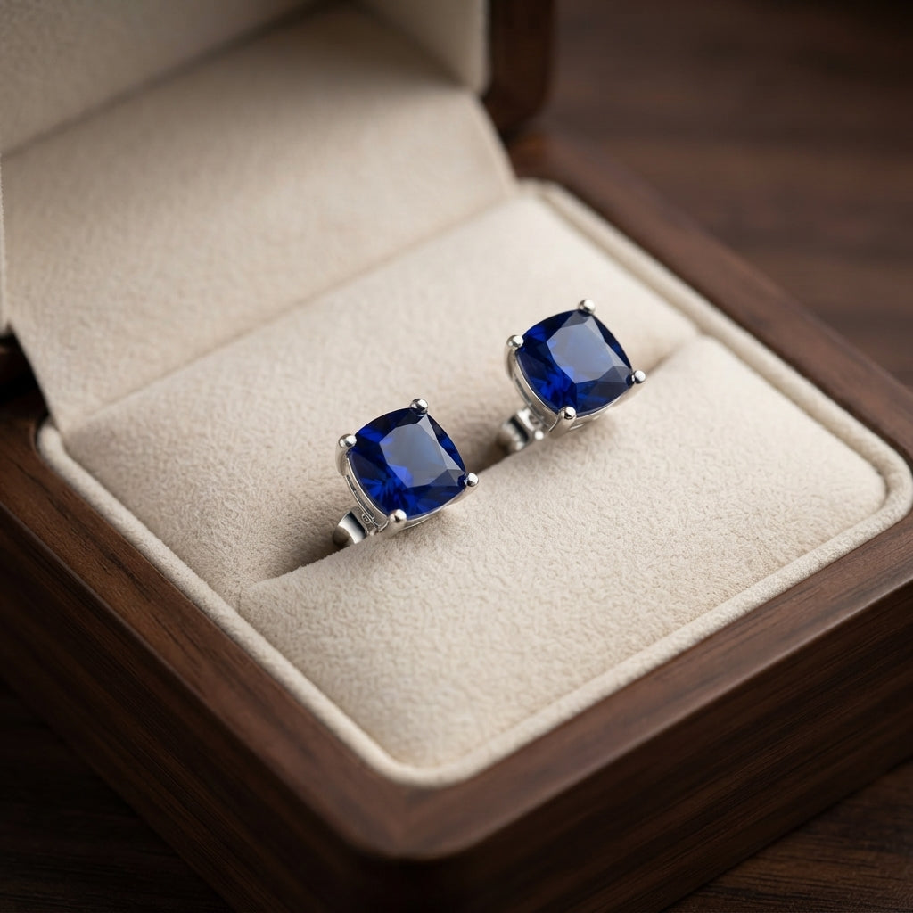Minimalist Princess Cut Sapphire Stud Earrings