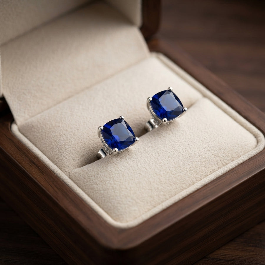 Minimalist Princess Cut Sapphire Stud Earrings
