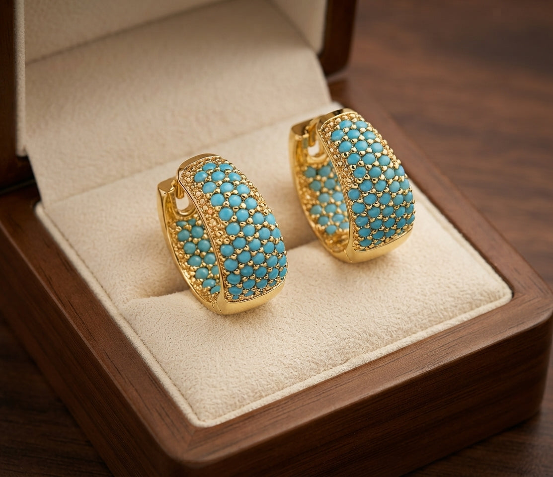 Gold-Tone Turquoise Bead Hoop Earrings